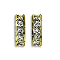Curved Golden Earrings with 5 Princess Cut Blue Luster Diamonds Curved Golden Earrings with 5 Princess Cut Blue Luster Diamonds